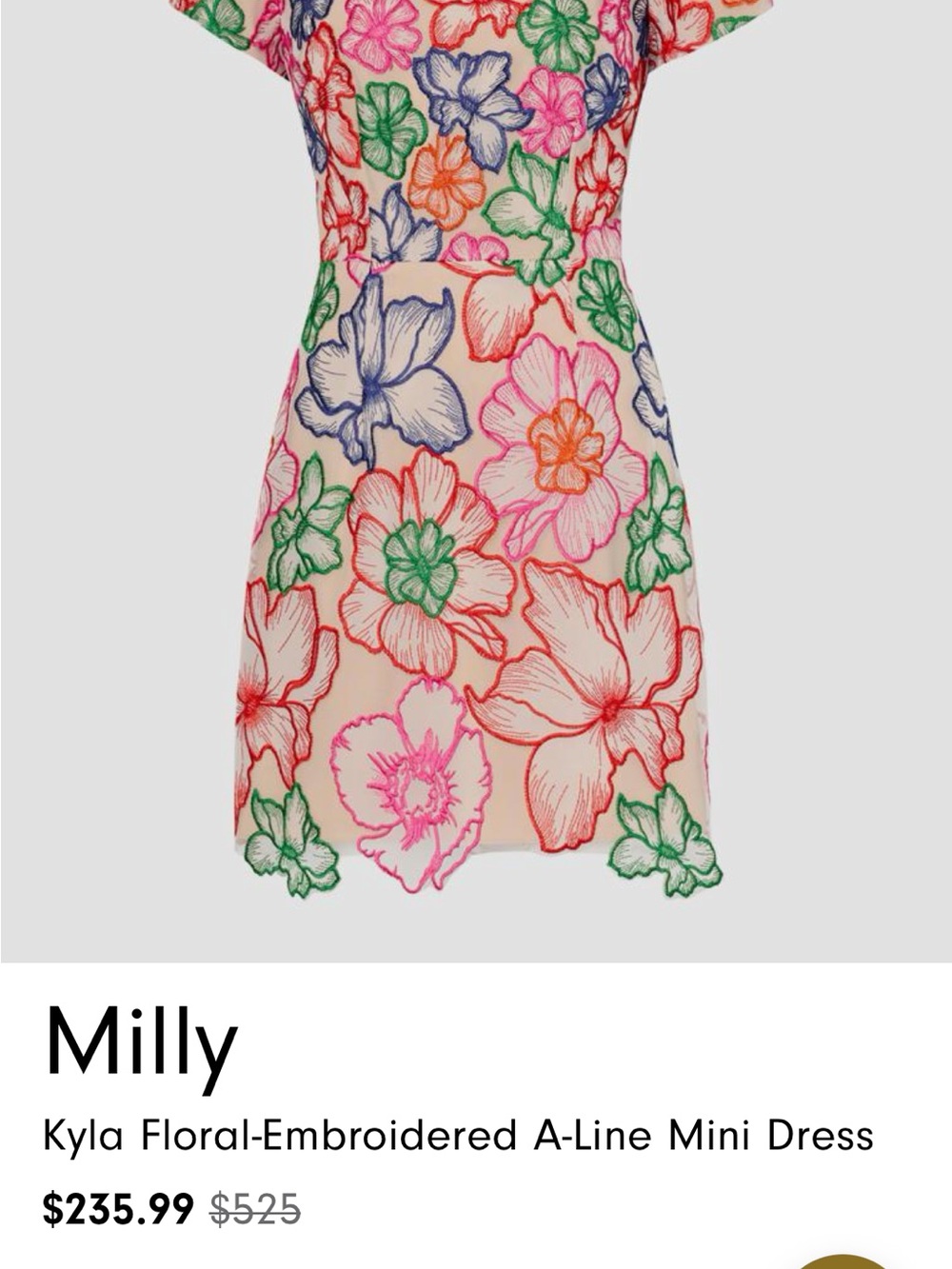 Milly Embroidered Floral Mini Dress in Multi Colors